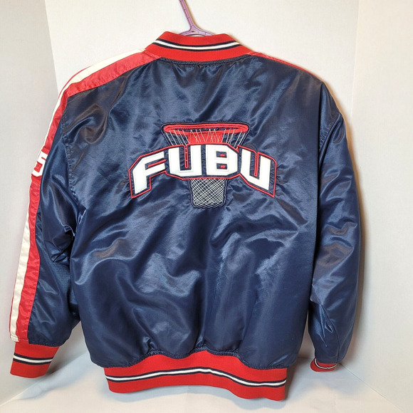 Vintage FUBU The Collection Basketball Varsity Puffer Jacket Button Down Boys